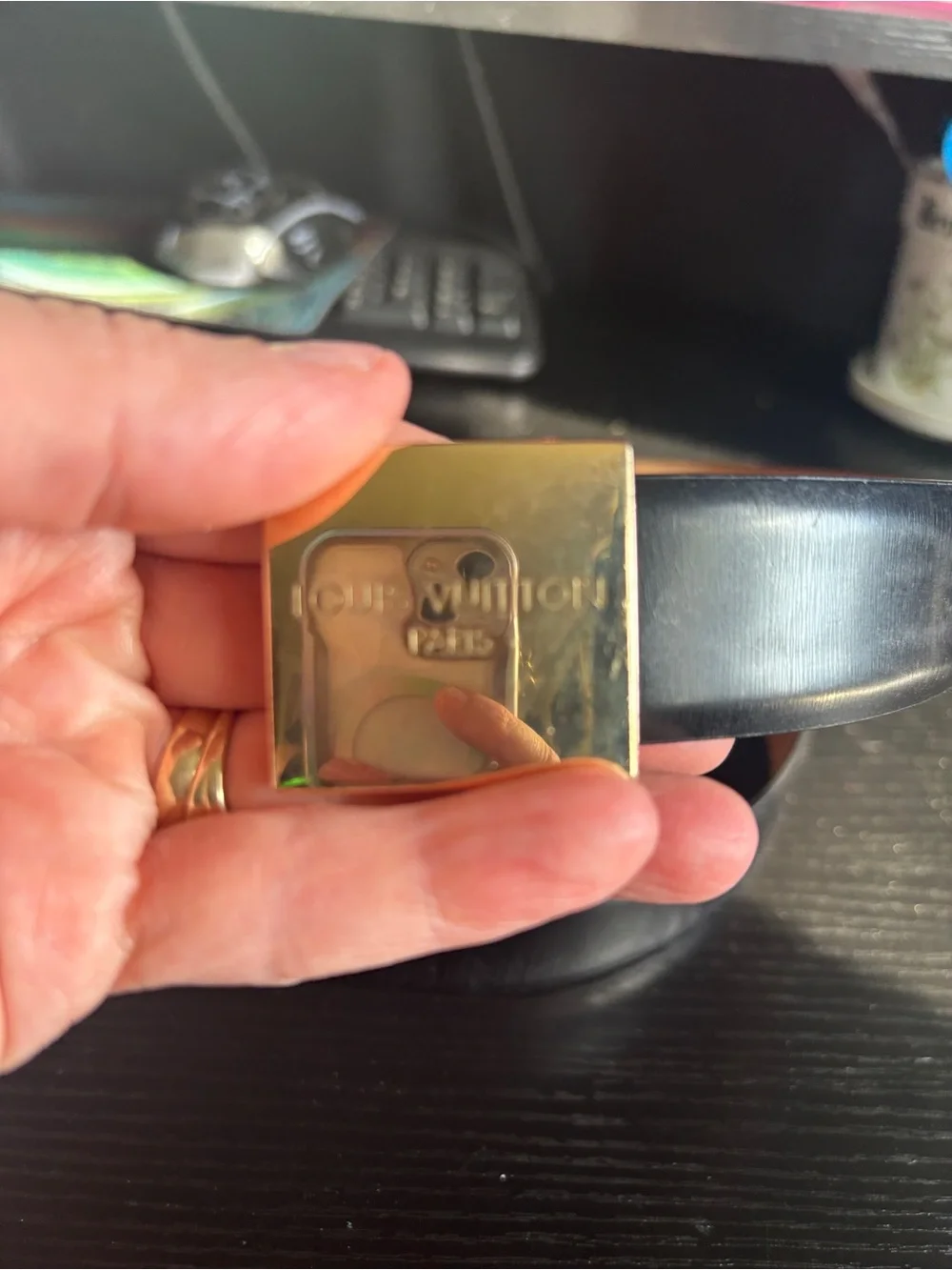Louis Vuitton vintage Black Leather Belt with Gold Logo Buckle - Picture 2 of 16